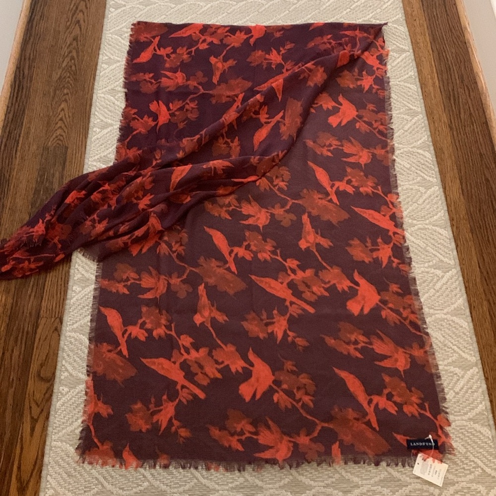 Lands End NWT Shawl Wrap, Long Length, Wide Stole, Gauzy Lightweight, Bird Print - Picture 3 of 9